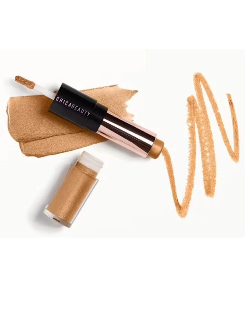 Chica Beauty Bronze Glow Highlighter Duo Full Size Double-Ended Stick and Liquid